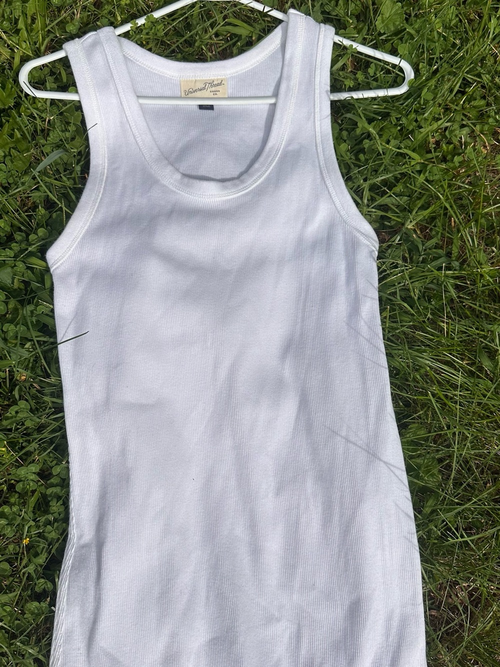100% Cotton Universal Thread White Ribbed Midi Dress - Scoop Neck Tank Style